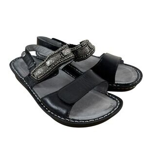 Alegria Verona‎ Leather Embellished Wedge Sandals Black Silver 7-7.5 37 US 7